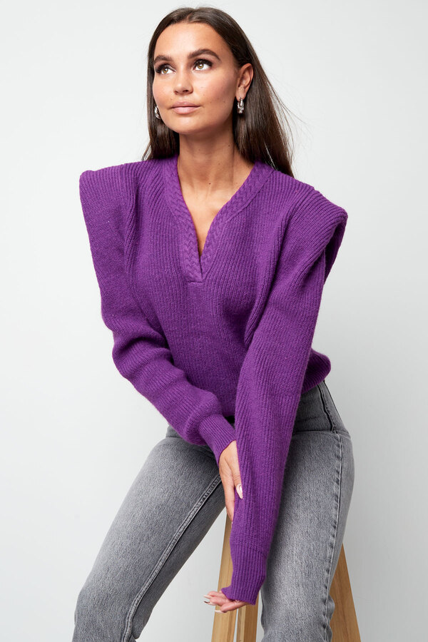 Pull tricoté col V - violet